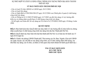 Quyết định 73/2006/QĐ-UBND hướng dẫn tổ chức kiểm tra chứng nhận sự phù hợp chất lượng công trình xây dựng