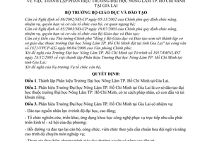 Quyết định 2539/QĐ-BGD&ĐT thành lập Phân Hiệu Trường Đại học Nông Lâm TP. Hồ Chí Minh tại Gia Lai