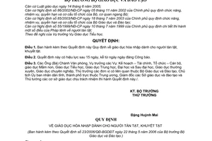 Quyết định 23/2006/QĐ-BGDĐT giáo dục hòa nhập dành cho người tàn tật, khuyết tật