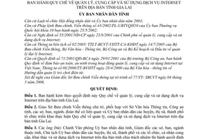 Quyết định 31/2006/QĐ-UBND-GL  Quy chế quản lý, cung cấp sử dụng dịch vụ Internet tỉnh Gia Lai