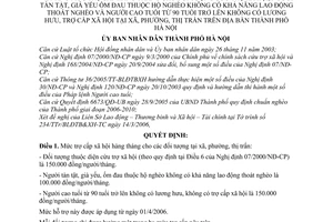 Quyết định 74/2006/QĐ-UBND nâng mức trợ cấp hàng tháng cứu trợ xã hội,người tàn tật,già yếu ốm đau, cao tuổi không lương hưu,trợ cấp xã hội