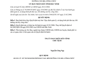 Quyết định 57/2006/QĐ-UBND quản lý sử dụng kinh phí đào tạo bồi dưỡng cán bộ công chức Bắc Ninh