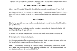 Quyết định 35/2006/QĐ-UBND danh mục các khu neo đậu tàu thuyền Khánh Hòa