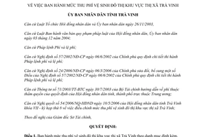Quyết định 21/2006/QĐ-UBND mức thu phí vệ sinh đô thị khu vực thị xã Trà Vinh
