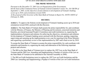 Decision No. 112/2006/QD-TTg of May 24, 2006, approving the scheme on development of Vietnam's banking sector up to 2010 and orientations toward 2020