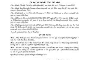 Quyết định 22/2006/QĐ-UBND mức chi kiểm tra văn bản quy phạm pháp luật Trà Vinh