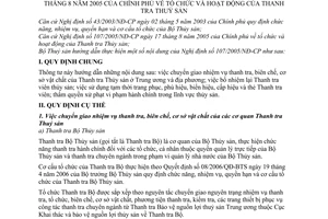Thông tư 04/2006/TT-BTS hướng dẫn nội dung Nghị định 107/2005/NĐ-Cp tổ chức hoạt động Thanh tra Thuỷ sản