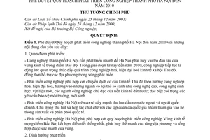 Quyết định 113/2006/QĐ-TTg quy hoạch phát triển công nghiệp thành phố Hà Nội đến 2010