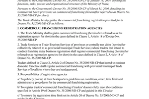 Circular No. 09/2006/TT-BTM of May 25, 2006 guiding the commercial franchising registration