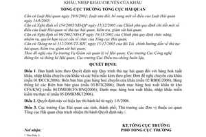 Quyết định 927/2006/QĐ-TCHQ  Quy trình thủ tục hải quan hàng hoá xuất,nhập khẩu chuyển cửa khẩu