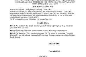 Quyết định 114/2006/QĐ-TTg  chế độ họp trong hoạt động cơ quan hành chính nhà nước