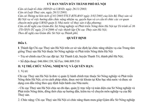 Quyết định 79/2006/QĐ-UBND thành lập Chi cục Thuỷ sản Hà Nội thuộc Sở Nông nghiệp Phát triển nông Thôn Hà Nội