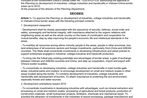Decision No. 14/2006/QD-BCN of May 26, 2006 approving the planning on development of industries, cottage industries and handicrafts in Vietnam-China border areas up to 2010