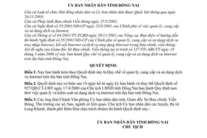 Quyết định 46/2006/QĐ-UBND Quy chế quản lý, cung cấp sử dụng dịch vụ Internet trên địa bàn tỉnh Đồng Nai