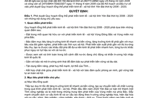 Quyết định 116/2006/QĐ-TTg Quy hoạch tổng thể phát triển kinh tế-xã hội tỉnh Yên Bái 2006-2020