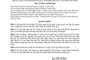 Quyết định 118/2006/QĐ-TTg Đề án thí điểm "Tổ chức quản lý dạy nghề giải quyết việc làm cho người sau cai nghiện ma túy" tỉnh Tây Ninh