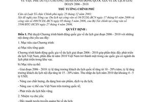 Quyết định 121/2006/QĐ-TTg  Chương trình hành động quốc gia  du lịch 2006-2010