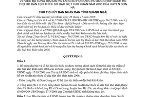 Quyết định 1265/2006/QĐ-UBND-QNg bổ sung địa bàn tăng số hộ hưởng chính sách hỗ trợ hộ dân tộc thiểu số đặc biệt khó khăn 2006 huyện Sơn Hà