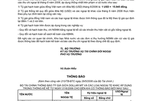 Thông báo 213/TB-BTC tỷ giá hạch toán ngoại tệ tháng 6/2006