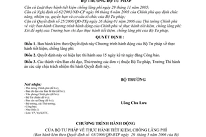 Quyết định 03/2006/QĐ-BTP Chương trình hành động  Bộ Tư pháp thực hành tiết kiệm, chống lãng phí