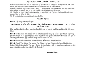 Quyết định 55/2006/QĐ-BVHTT xếp hạng di tích quốc gia Chùa Ngọa Vân,Bình Khê,Đông Triều,Quảng Ninh