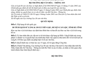 Quyết định 57/2006/QĐ-BVHTT xếp hạng di tích quốc gia Làng K 130 xã Tiến Lộc,Can Lộc,Hà Tĩnh