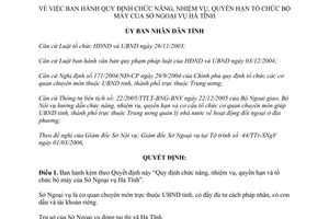 Quyết định 27/2006/QĐ-UBND chức năng nhiệm vụ quyền hạn tổ chức bộ máy Sở Ngoại vụ Hà Tĩnh