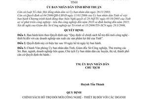 Quyết định 43/2006/QĐ-UBND chính sách hỗ trợ đổi mới công nghệ - thiết bị các doanh sản xuất các sản phẩm lợi thế