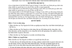 Quyết định 08/2006/QĐ-BNV chức năng, nhiệm vụ, quyền hạn cơ cấu tổ chức Phân viện khu vực Tây Nguyên