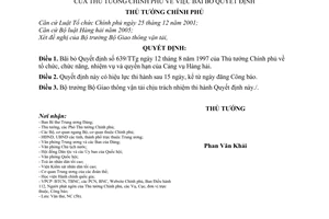 Quyết định 131/2006/QĐ-TTg tổ chức, chức năng, nhiệm vụ,quyền hạn Cảng vụ Hàng hải bãi bỏ 639/TTg