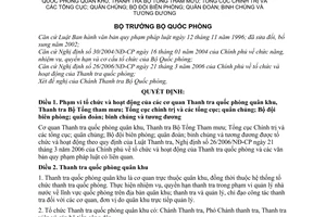 Quyết định 100/2006/QĐ-BQP chức năng nhiệm vụ,quyền hạn cơ quan Thanh tra quốc phòng quân khu,Bộ Tổng tham mưu,bộ đội biên phòng,quân đoàn binh chủng