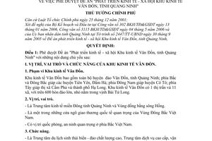 Quyết định  786/QĐ-TTg Đề án "Phát triển kinh tế - xã hội Khu kinh tế Vân Đồn, tỉnh Quảng Ninh
