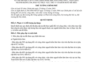 Quyết định 132/2006/QĐ-TTg chế độ phụ cấp ưu đãi theo nghề công chức, viên chức ngành kiểm lâm, bảo vệ thực vật, thú y và kiểm soát đê điều