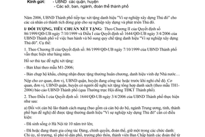 Công văn 46/CV-HĐTĐ hướng dẫn xét tặng danh hiệu "Vì sự nghiệp xây dựng Thủ đô" năm 2006