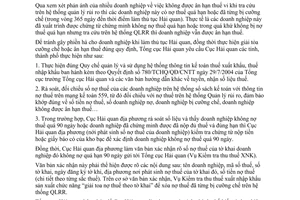 Công văn 2396/TCHQ-KTTT chấn chỉnh số liệu trên hệ thống KTT559, QLRR