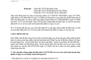 Công văn 783/YT-NV hướng dẫn cấp giấy chứng nhận đủ điều kiện vệ sinh an toàn