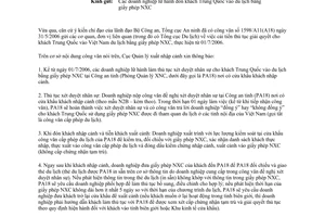 Công văn 265-CV/A18-P2 cải tiến thủ tục giải quyết khách Trung Quốc vào du lịch bằng giấy phép NXC