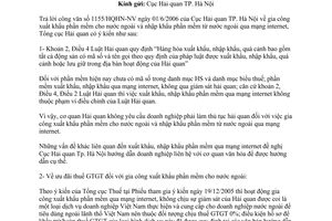 Công văn 2568/TCHQ-GSQL gia công xuất và nhập khẩu phần mềm qua mạng internet