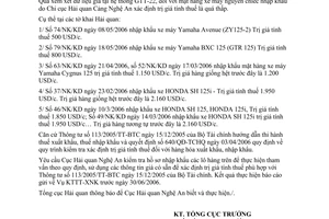 Công văn 2726/TCHQ-KTTT xem xét giá xe máy nhập khẩu