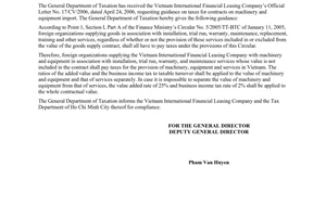 Official Dispatch No. 1961/TCT-DTNN, on Taxes for foreign contractors