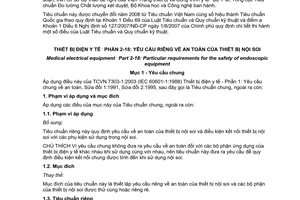 Tiêu chuẩn quốc gia TCVN 7303-2-18:2006 (IEC 60601-2-18:1996, With Amendment 1:2000) về Thiết bị điện y tế - Phần 2-18: Yêu cầu riêng về an toàn của thiết bị nội soi
