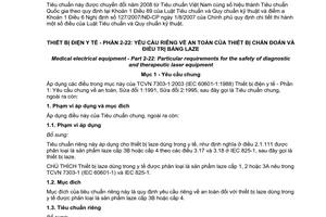 Tiêu chuẩn quốc gia TCVN 7303-2-22:2006 (IEC 60601-2-22:1995) về Thiết bị điện y tế - Phần 2-22: Yêu cầu riêng về an toàn của thiết bị chẩn đoán và điều trị bằng laze