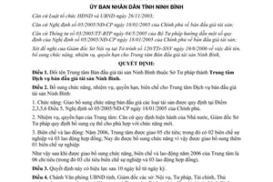 Quyết định 1350/2006/QĐ-UBND chức năng nhiệm vụ Trung tâm Bán đấu giá tài sản Ninh Bình