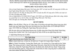 Quyết định 27/2006/QĐ-NHNN  hệ thống mã ngân hàng trong giao dịch thanh toán qua Ngân hàng Nhà nước sửa đổi 02/2006/QĐ-NHNN