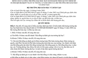 Quyết định  27/2006/QĐ-BGDĐT kiểm định chất lượng trường đại học sửa đổi 38/2004/QĐ-BGD&ĐT