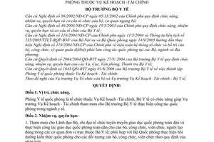 Quyết định 18/2006/QĐ-BYT chức năng, nhiệm vụ, quyền hạn  Phòng Y tế quốc phòng thuộc Vụ Kế hoạch -Tài chính
