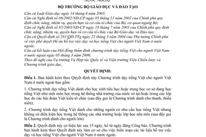 Quyết định 26/2006/QĐ-BGDĐT Chương trình dạy tiếng Việt cho người Việt Nam ở nước ngoài