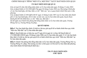 Quyết định 174/2006/QĐ-UBND trình tự, thủ tục giải quyết hồ sơ hành chính theo quy trình 1 cửa, 1 dấu quận 12
