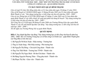 Quyết định 2991/2006/QĐ-UBND thành lập Ban vận động Xây dựng trường học đời sống văn hóa tốt 2005 2006