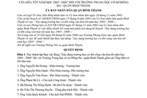 Quyết định  2993/2006/QĐ-UBND thành lập Ban vận động Xây dựng trường học đời sống văn hóa tốt 2005  2006 Trường THCS Đống Đa